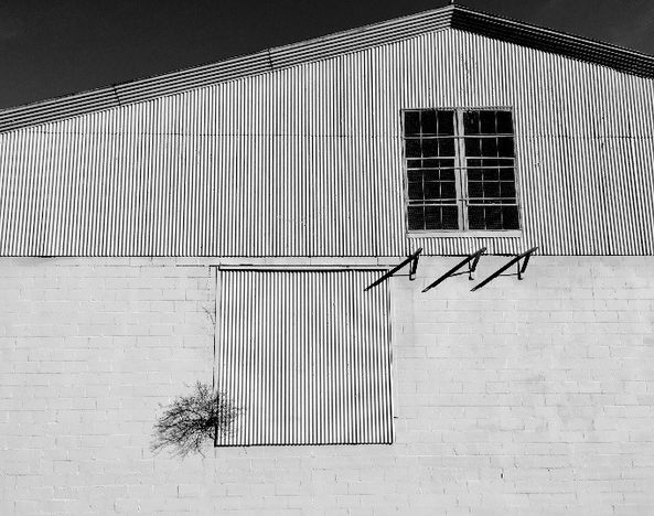 Black and white image of side of barn